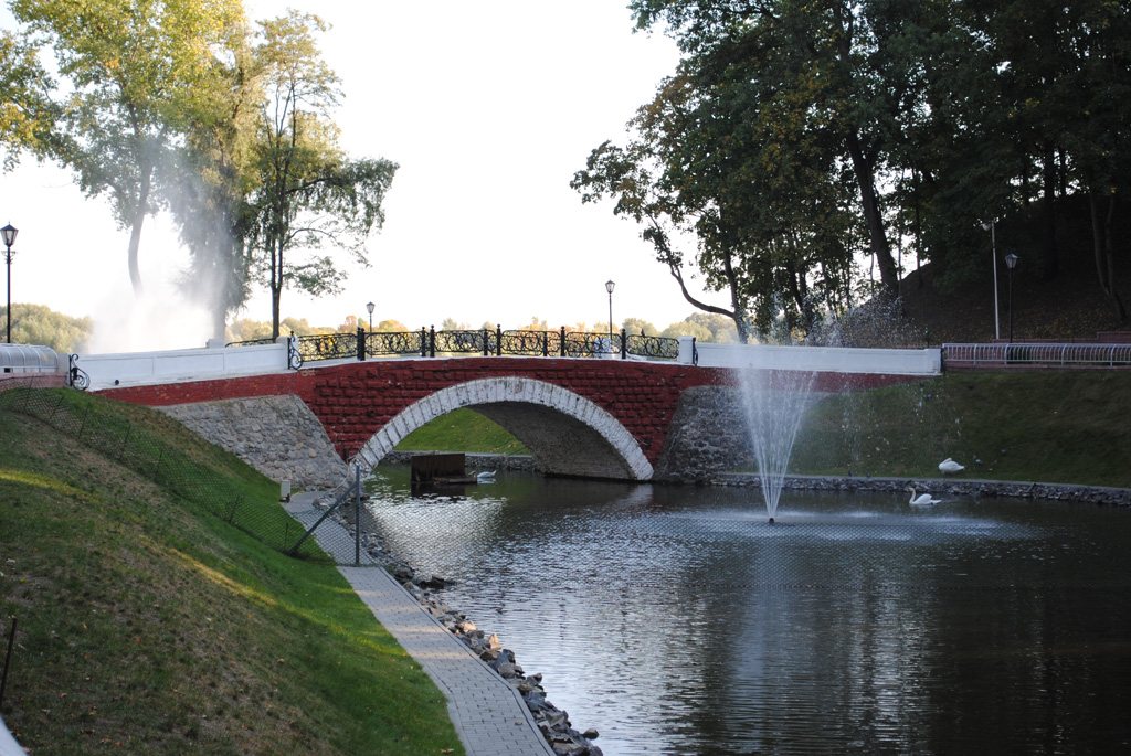 Bridge over the swan pond in the park