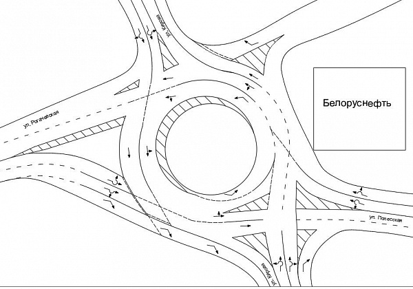 Изменяется схема движения транспорта на кольцевом пересечении улиц Кирова-Рогачевская-Полесская